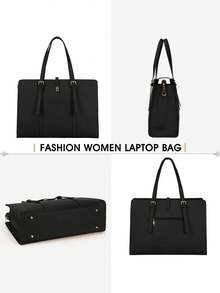 NEWHEY 15.6英寸女士真皮笔记本电脑包，防水女士单肩包，商务笔记本电脑公文包 - 黑色 - 查看 6