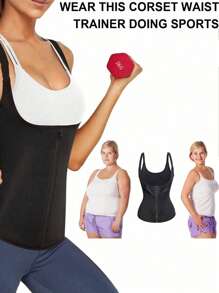 1pc Women Sports Waist Trainer Vest With Zipper Compression Bustier Shapewear, Adjustable Shoulder Strap Exercise Waist Belt Suitable For Workout Home Sports And Walk