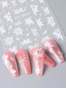 2pcs Elegant White Magnolia 3D Nail Stickers - Self-Adhesive Five-Petal Flower Decals, Suitable For DIY Wedding And Party Nail Art, Glitter Effect, Single-Use - White - View 4