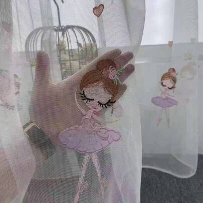 1 件卡通刺绣薄纱窗帘，公主舞设计，适合女孩房间