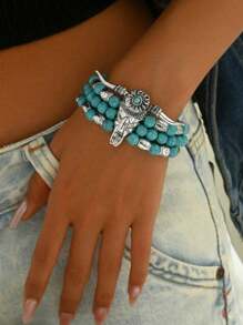 1 colar estilo boho com contas turquesa multicamadas