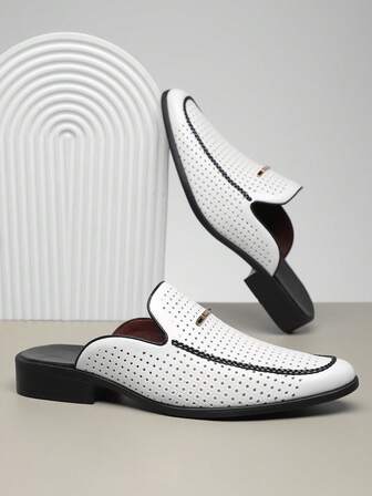 1 par herrsandaler med personlig design, andningsbara, ihåliga, halvslipade lädersandaler, sommarnya, halkfria, mjuka skor, casual/utomhus/resor/examenspresent, lämplig för tonåringar