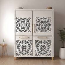 4 件大型可重复使用模板，曼陀罗模板，用于在木材、地板、墙壁、瓷砖上绘画 DIY 艺术剪贴簿织物家具 - 白色 - 查看 4