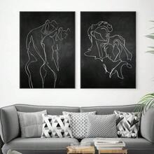 1pc/3PCS Wall Arts Posters Optional Frame Modern Wall Art Canvas Painting Bedroom Home Decoration Gay Gift Poster Men Kiss Embrace Love Prints Abstract Lines Simple