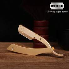 Men's Straight Razor, With 10pcs Replaceable Stainless Steel Blades, Manual Shaver With Aluminum Handle & Storage Bag, Portable Foldable Shaver For Home Use & Barber Razor, Gift For Father Day & Boyfriend, Valentine's Day, Christmas