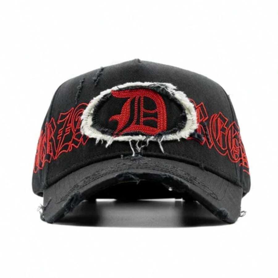 Gorra Los Angeles Dandy CLub, Gorra X Fuerza Regida Distressed Premium Hats Moda Negra The Dandy Hats. Flamas - Negro - Ver 1
