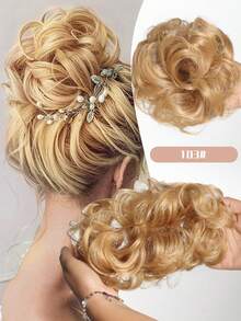 合成发髻接发凌乱卷曲弹力发圈假发发髻甜甜圈发髻女士合成凌乱发髻发圈假发带辫子弹力发片女士合成卷曲马尾 - 自然黑 - 查看 35
