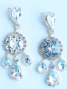 1 套奢华女士水晶泪珠吊坠项链和耳环，优雅适合派对和晚会佩戴 - 金色 - 查看 6