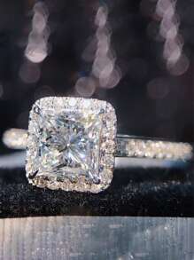 Bague géométrique carrée en argent sterling 925 avec cubic zirconia cubique, cadeau de bijoux de haute qualité pour femmes