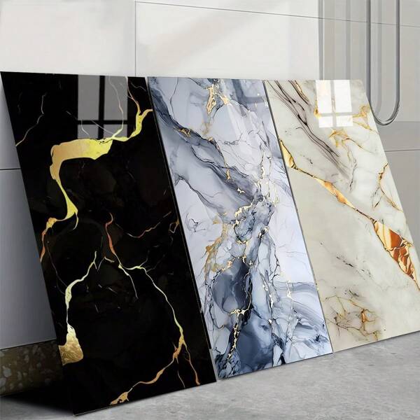 Pacote com 20 adesivos de parede autoadesivos de mármore - Azulejos de vinil texturizados boêmios removíveis e colantes com 3 designs de mármore (preto/dourado, cinza/branco/dourado) para banheiro, cozinha, sala de estar, decoração de escritório - Alta qualidade e fácil de limpar, acessórios para banheiro