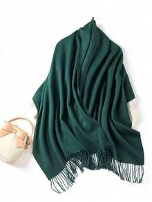MilyModa Plain Cashmere Scarf 150g With Fringes - Dark Green - View 1