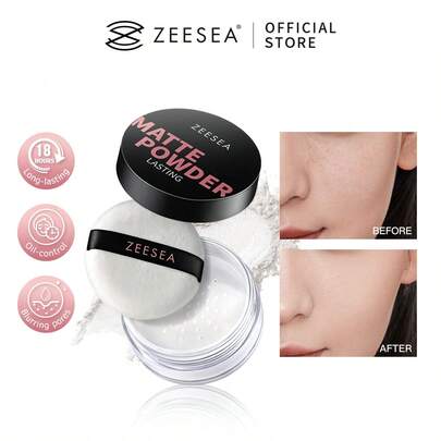 Zeesea Poudre libre mate à contrôle de l'huile 18h, grande capacité de 22g, à base d'amidon de maïs, convient aux peaux sensibles, poudre de finition légère et imperméable