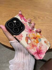 1 pieza Funda de teléfono suave antideslizante con patrón floral rosa nuevo y lindo, compatible con Apple y 15/15PLUS/15PRO/15PROMAX, resistente al agua, a los golpes y a los arañazos