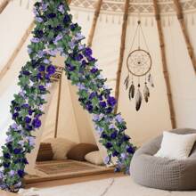 1/5pcs Exquisite Artificial Rose Vine Flowers Garland - Lifelike Small Roses With Green Leaves, Durable Plastic Faux Floral Decor For Wedding, Home, Living Room, Wall Hanging, And Party Decoration - Easy To Shape And Hang