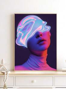 1pc Masked Figure In Neon Hues Prints Canvas Painting "Cyberpunk Neon Masked Portrait" Decor For Bedroom ,Living Room ,Office Room ,Wall Decor