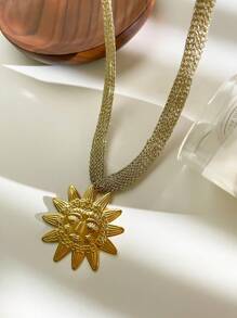 Monlansher New Stainless Steel Exaggerated Seashell, Leaf, Sunflower Pendant Necklace With Lace Mesh Chain, Fashionable & Necklace For Women