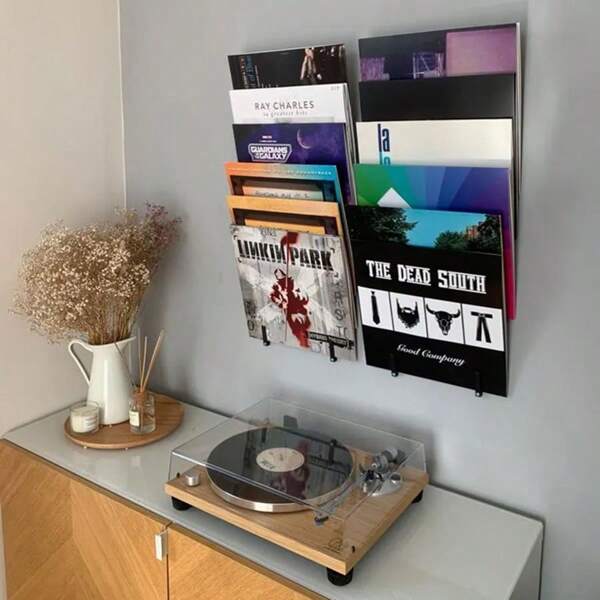 Estantería de pared de 3 ranuras para montaje de discos de vinilo, almacenamiento de discos de vinilo, accesorios para discos de vinilo, estantería de exhibición de discos de vinilo