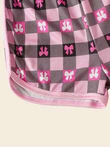 2 Peças Conjunto de Pijama Ajustado para Meninas, Regata com Estampa Xadrez Fofa e Laço, Shorts, Roupa de Descanso Doce e Confortável para o Verão