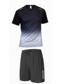 Boyfriend Style Men Quick Dry Short Sleeve T-Shirt And Shorts Running Workout Set, Summer Fitness Football Training Equip Boyfriend Style Ment Boyfriend Style Men Shorts Set Workout Sets