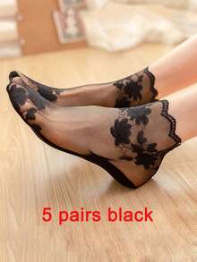 5 Pairs Ladies' Lace Socks,Summer Mesh Hollow Socks,Women's Sports Transparent Lace Socks Christmas Gift - Solid Color - View 7
