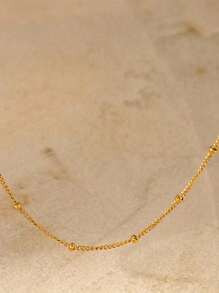 1pc Stainless Steel Waterproof And Not Easy To Fade Golden Single Layer Pearl Necklace For Women, Thin Chain Suitable For Daily Wear And Stacking For Women