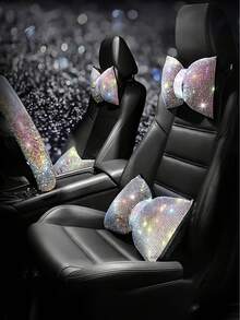 2pcs/1pc Shiny Car Pillow - Car Headrest Bow Neck Support Pillow, Driver Specific, With Shiny Rhinestone Bow Neck Support Accessory, Sleep Travel Support Neck Pillow, Shiny Rhinestone Interior Accessory, Suitable For Women - one-size - View 8