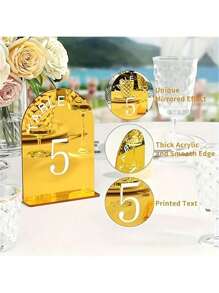 Acrylic Wedding Table Numbers 1-10 With Stands | 5x7 Inch Printed Calligraphy, Gold Table Number Signs And Holders | Perfect For Wedding Reception, Centerpiece Decoration, Event, Party