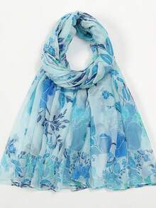 1 pieza Pañuelo de gasa de poliéster con estampado de flores, versátil para primavera, verano, otoño e invierno - Multicolor - Ver 11
