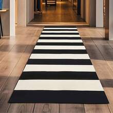 Black And White Striped Design Runner Rug, Suitable For Hardwood Floors, Can Be Used In Entryway, Laundry Room, Hallway, Bedroom, Kitchen And Other Spaces, An Ideal Home Decor Item For All Seasons. This Fashionable Runner Rug Is Washable And Non-Slip, Perfectly Suitable For Use As A Hallway Rug, Living Room Rug, Kitchen Rug, Bedside Rug, And An Ideal Choice For Home Decoration. - Multicolor - View 3