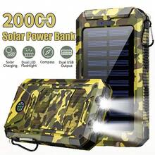 20000mAh Solar Charger,Portable Solar Power Bank, External Backup Battery Pack Dual 5V USB Ports Output For All Cell Phone And Electronic Devices, Built-In Dual LED Flashlight /Compass Suitable For Summer Holiday Outdoor Travel/Camping And Emergency Backup Mobile Power Supply Gifts For Family, Friends, Birthday - Camo - View 1