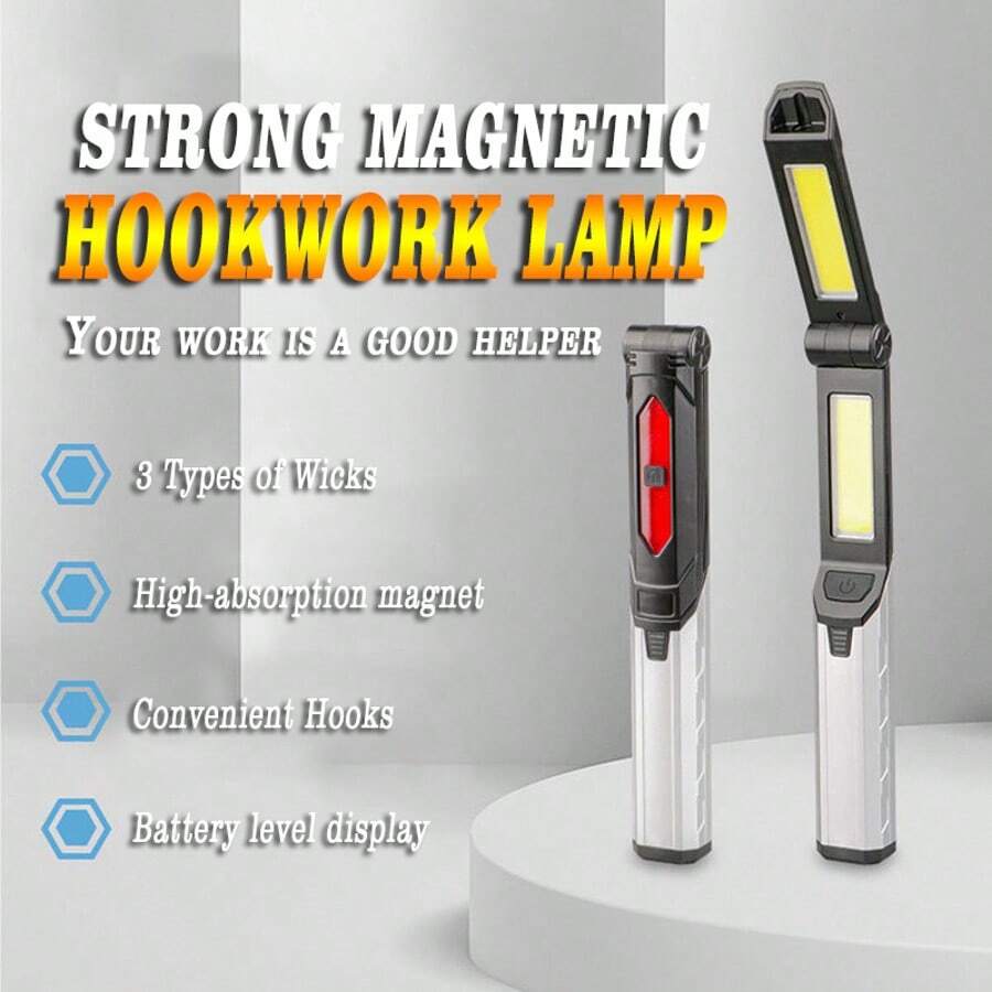 1pc Rechargeable Work Light, Magnetic Repair Flashlight, Foldable Portable Super Bright Lighting For Automotive Repair - Multicolor - View 1