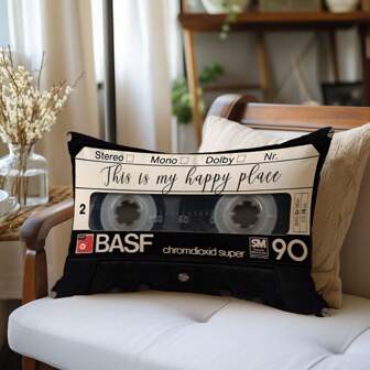 MEMNUN 1pc/2pcs Vintage Cassette Tape "This Is My Happy Place" Printed Decorative Throw Pillow Cover [No Pillow Insert], 11.81*19.71in(30*50cm)/15.75*23.62in(40*60cm), [Single-Sided Printing] Polyester Cushion Cover For Sofa, Bed, Living Room, Bedroom, Car, Office, Hotel Decor, Perfect Gift For Family And Friends, All Seasons