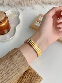 1pc Minimalist Compact Roman Numeral Quartz Watch, Elastic Strap, Suitable For Birthday, Gift, Daily Decoration - Gold - View 2