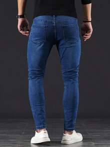Men's Skinny Jeans Modern Design High Durability Comfortable Faded Blue - 藍色 - 查看 2