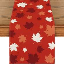 Caminho de mesa com folhas de bordo para o Dia do Canadá, decoração de mesa de jantar e cozinha para festas em casa