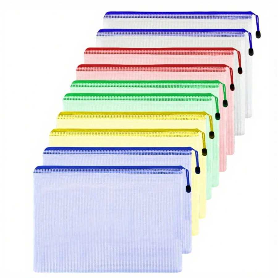 5/10 Stücke bunte PVC-Mesh-Reißverschlusstaschen, wasserdichte Dokumententaschen für Büro- und Schulbedarf, Klassenzimmer-Organizer, Brettspielaufbewahrung, Mehrgrößenauswahl, Taschen für Schulbedarf, Rückkehr zur Schule