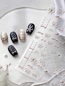 1 件日式可爱蝴蝶结精致钻石蝴蝶结 5D 自粘指甲装饰贴纸丝带可爱贴纸 DIY