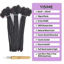 0.4 Cm Real Human Hair Dreadlock Extensions 8 Inch 30/60 Strands Full Handmade Permanent Locs Soft Natural Black Dreads Extensions For Men Women ,Can Be Dyed Bleached Curled - Natural Black - View 2