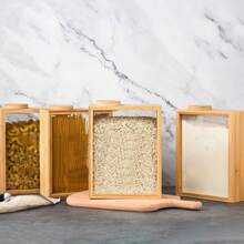 Bamboo Kitchen Cereal Container Storage Dispenser, 3 Liter Airtight Food Storage Pantry Organizer With Knob Sealing Lid, Home Storage Cereal, Rice, Flour, Snacks, Candy, Coffee Bean Container, Back To School Supplies