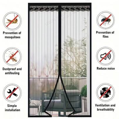 1 pieza Puerta de pantalla de cierre magnético automático, evita la entrada de mosquitos, diseño transpirable y transparente con ribete de encaje decorativo, incluye 2 tiras de y 1 bolsa de clavos, para puertas de 80-120 cm de ancho, artículo esencial antomosquitos para el hogar, gran accesorio de verano para renovación o propiedades de alquiler
