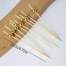 20/50/100/200pcs Set 4.7 Inch Gold Pearl Bamboo Chopsticks, Fruit Picks, Heart Shaped Appetizer Toothpicks, Suitable For Burgers, Sandwiches, Cakes, Fruit Desserts, Party Supplies, Wedding Decoration