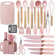 Silicone Kitchen Utensil Set - 19pcs Cooking Utensils Set With Turner Spatula Spoon Ladle Tongs Knives For Non-Stick Cookware, Heat Resistant Kitchen Utensil Set With Knives