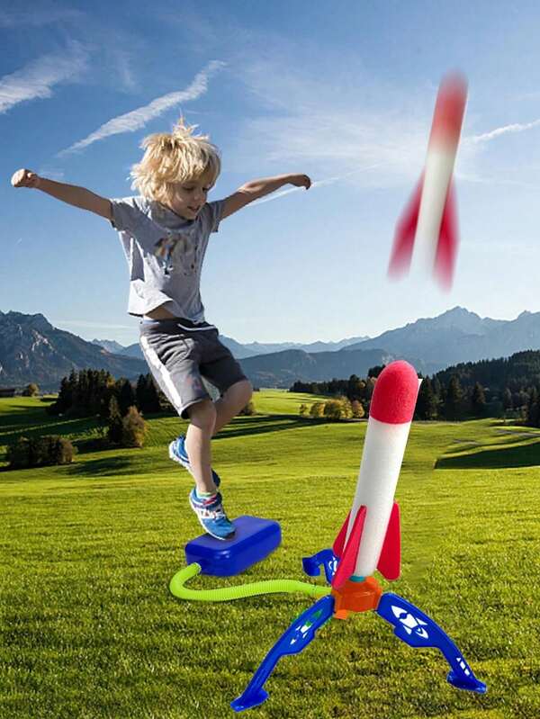Kids' Foam Rocket Launcher, Outdoor Summer Toy, Suitable For 3, 4, 5, 6, 7, 8+ Years Old Children Boys Girls Birthday Gift, Includes 2 Foam Air Rockets, Great For Playing With Friends In Backyard And Park All Year Round, Rocket Toy, Children's Space Jumping Rocket Launcher