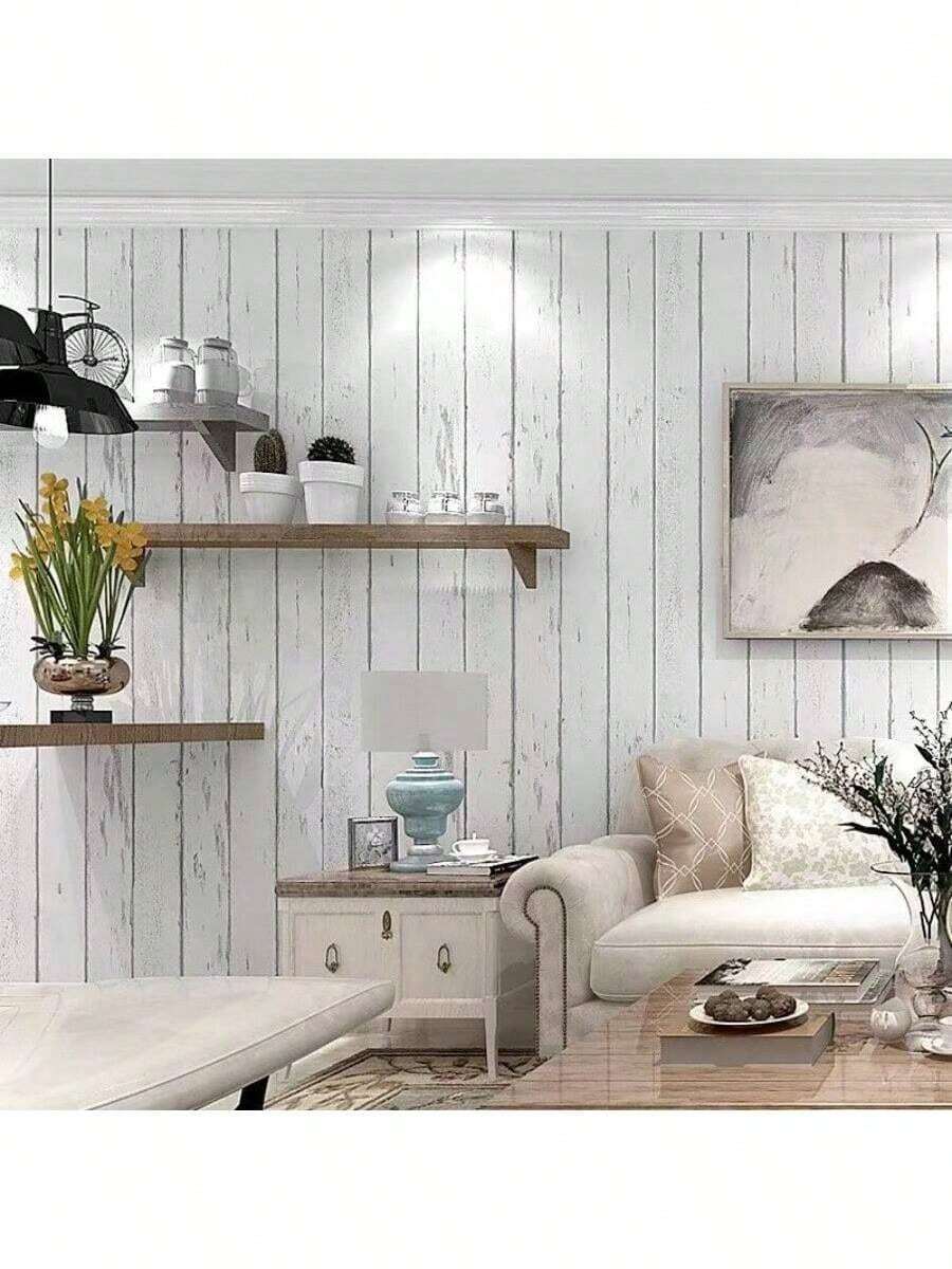 1pc Black And White Wood Grain Contact Paper, Peel And Stick Wallpaper, Vinyl Film, Self-Adhesive Removable Waterproof, Wood Texture Wallpaper For Wall, Countertop, Cabinet Decor