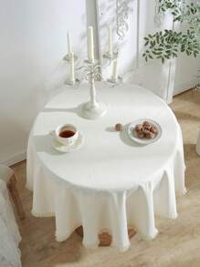 1pc Beige Round Tablecloth, Minimalist Solid Color Thickened Dust-Proof Tablecloth Suitable For Holiday Gatherings, Daily Home Use And Tabletop Decor
