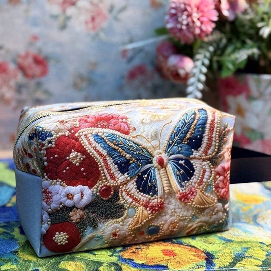 1 pieza Nuevo estuche de almacenamiento de moda minimalista, bolsa organizadora de cosméticos, bolsa de almacenamiento de cuero portátil, decoración de habitación - Multicolor - Ver 1