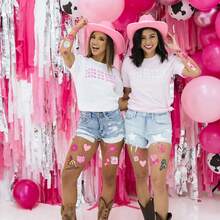 16pcs/Pack Pink Western Cowboy Waterproof Temporary Tattoo Stickers - Featuring Riding Horse, Cactus, Cowboy Boots & Hat Patterns, Suitable For Holiday Parties, Themed Events Decoration, Cowboy Style Accessories