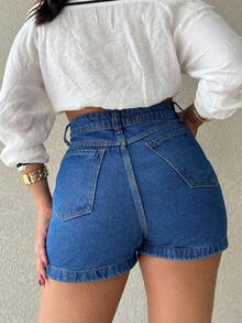 KISS ME LADY Kissmelady 912 Women's Denim Shorts With Pocket Plain Without Rips Youth Denim Shorts Natural Shorts Women 912-1 - 藍色 - 查看 2