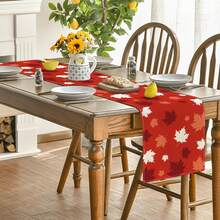 Caminho de mesa com folhas de bordo para o Dia do Canadá, decoração de mesa de jantar e cozinha para festas em casa
