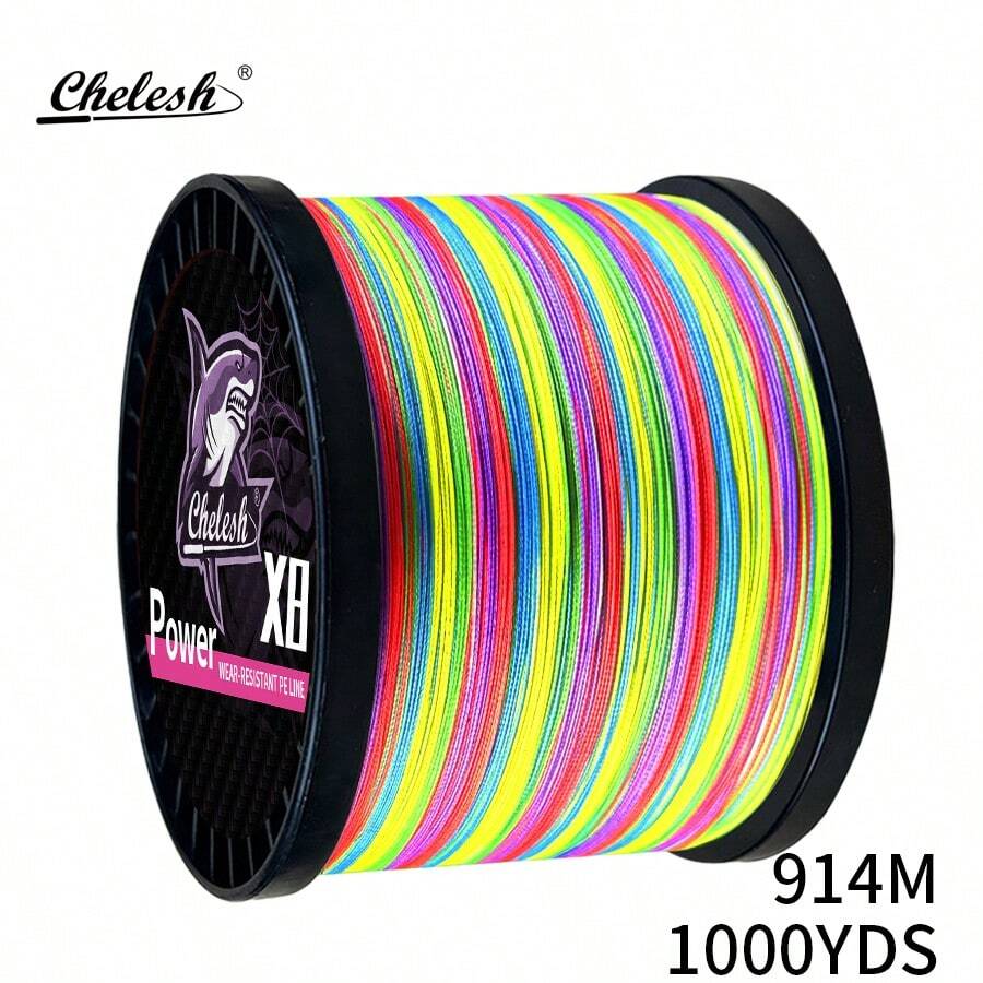 Chelesh 1000m 8 股 PE 编织鱼线，每种颜色 1 米，黄色，多种强度选择，适用于海钓和淡水钓鱼，高耐磨，钓鱼礼物 - 彩色 - 查看 1